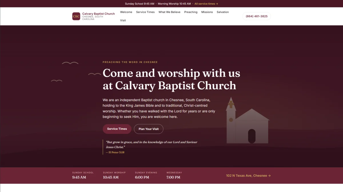 Demo church website with service information and directions