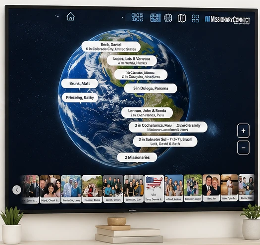 MissionaryConnect globe on an in-church display